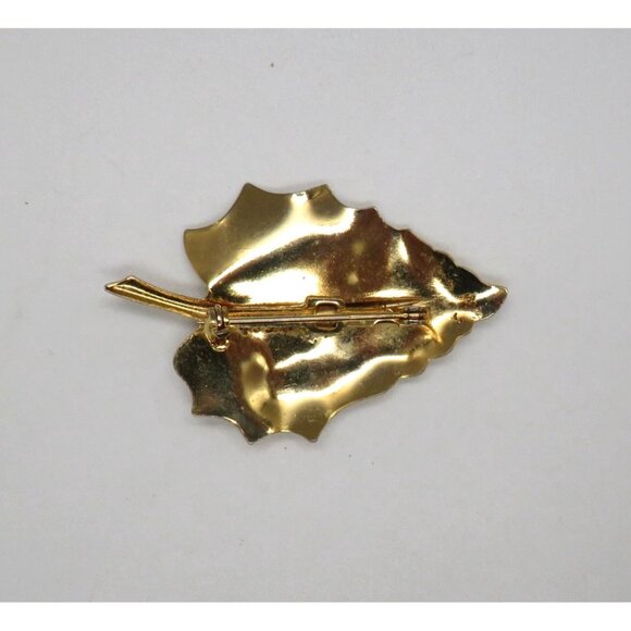 Vintage Leaf Brooch 2" Gold Tone Pin Realistic Stem Veins Autumn - Picture 10 of 11